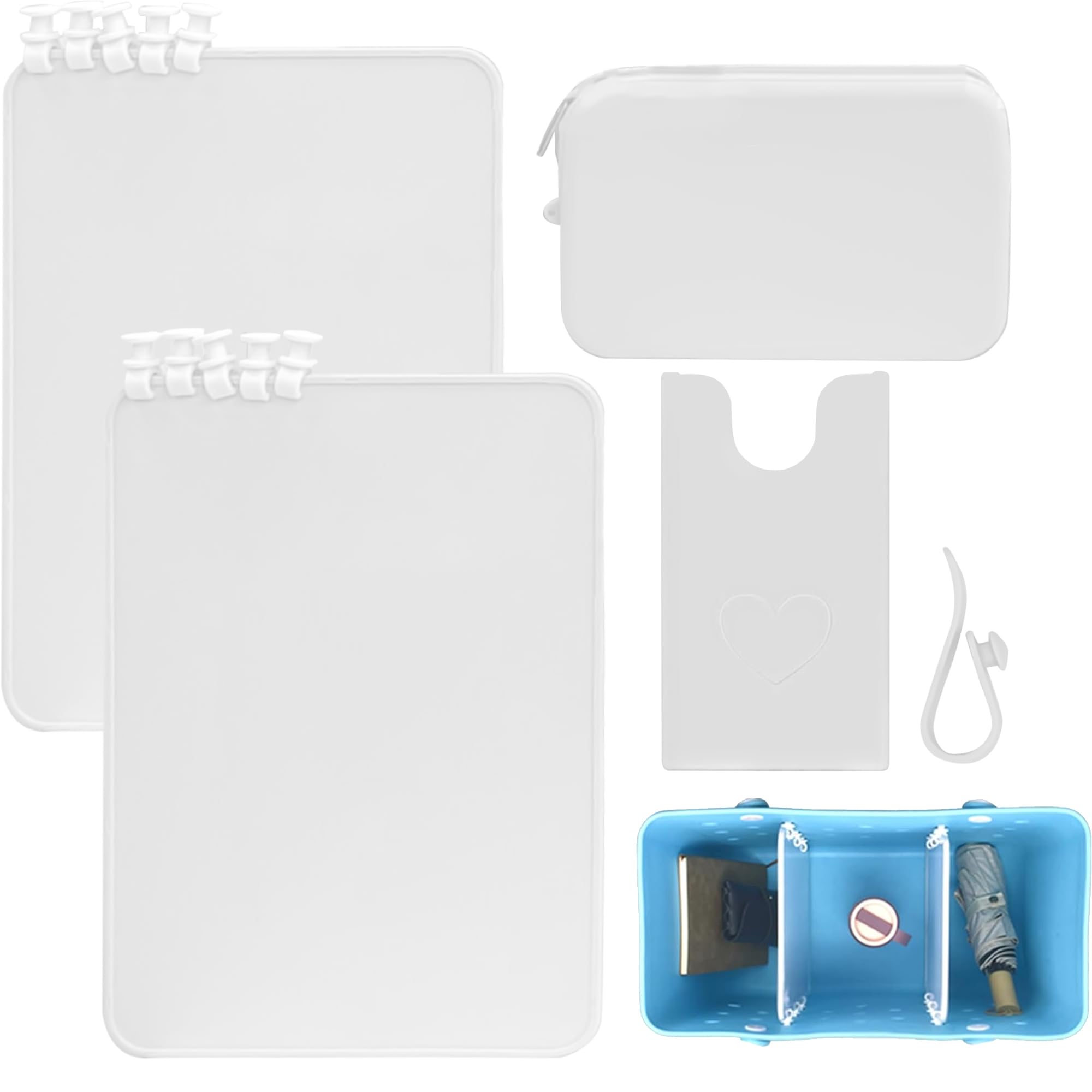 W WINTMING 5Pcs Organizer Holder for Bogg Bag Included 2pcs Divider Tray for Beach Bag, Phone Holder, Clips Hooks, Silicone Wallet for Bogg Bag