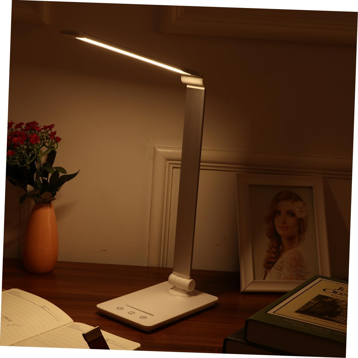 Rechargeable Touch Control Led Desk Lamp with Eye Protection Brightness and Design for Home and Office Use Silver Modes