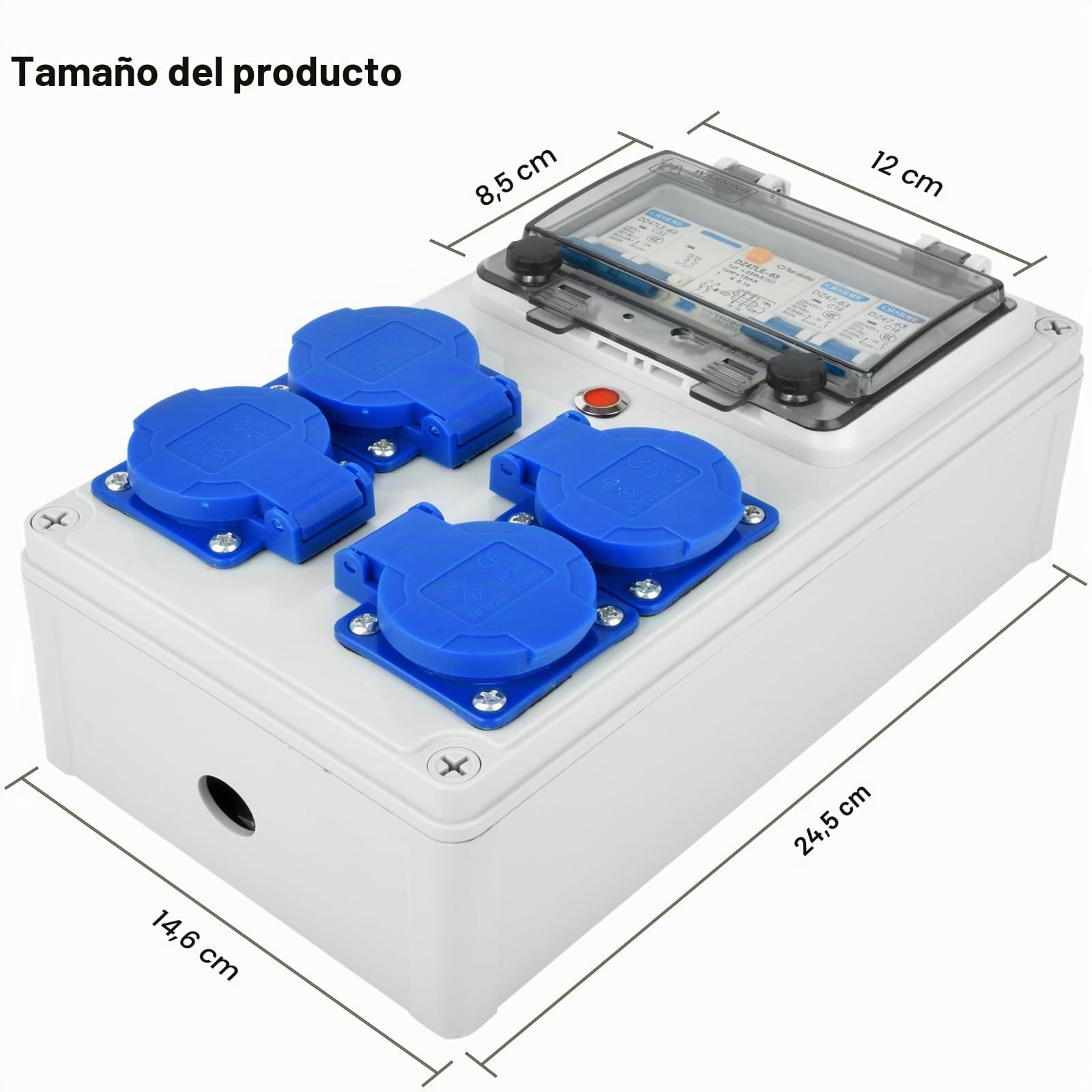 Caja eléctrica de construcción 230 V – Caja divisor de pared IP67 – Distribuidor corriente 16 A con interruptor divisor