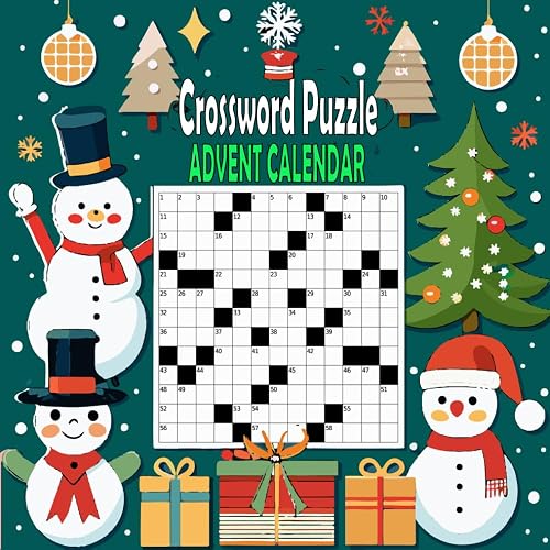Crossword Puzzle advent calendar for adults with Solution: Medium level Puzzles, Countdown to Christmas Book for Crossword Lovers, Adults, Seniors, Men and Women