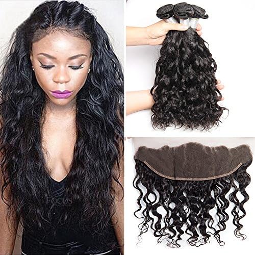 Verna Hair 10A Virgin Hair Water Wave 3 Bundles With Lace Frontal Closure 13x4 Ear To Ear Frontal With Baby Hair Brazilian Human Hair Extensions (20 22 24+18 Frontal)