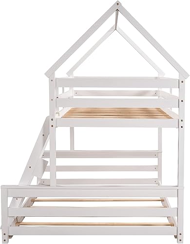 Miniatura 95 de SOFTSEA Litera individual sobre individual con tobogán, literas de casa para niños y niñas (blanco, litera de casa con tobogán) Blanco,Gris,Lavado