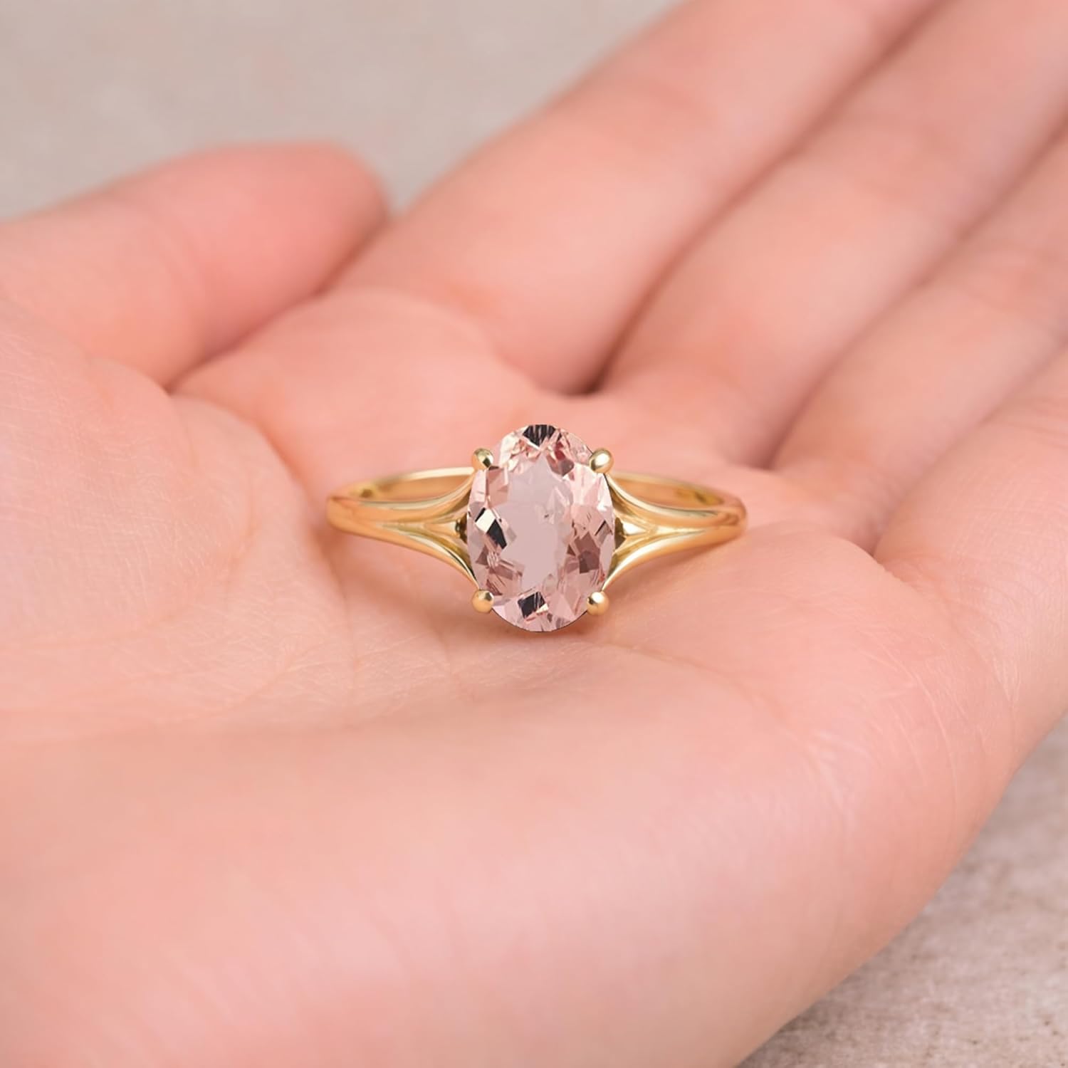 2 CT. Oval Cut Morganite Split Shank Solitaire Engagement Ring For Women, 14K Gold Plated 925 Silver Oval Shape Morganite Bridal Solitaire Ring, Love Promise Ring