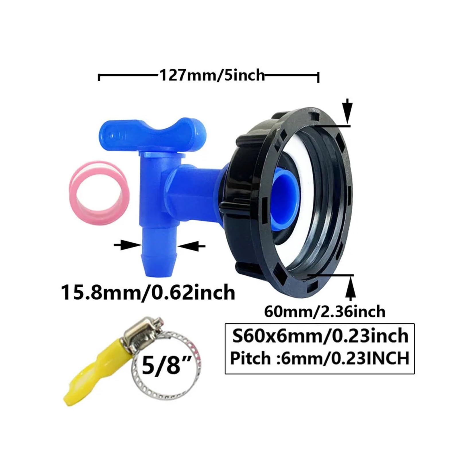 złącze kranu, 1 szt. 3/4" Adapter do kranu zbiornika IBC Gwint gruby S60 do 5/8" Złącze węża Zawory Złączki Zbiorniki na wodę ogrodową Wymiana kranu(D)