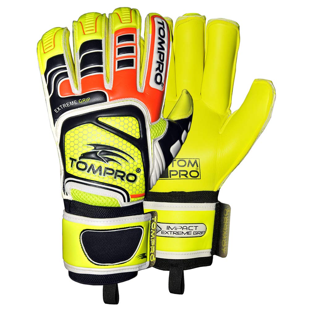 Tompro Extreme Grip Roll Finger Goalkeeper Goalie Gloves Giga Grip Adults Fluorescent Yellow/Black/Fluorescent Orange/Silver