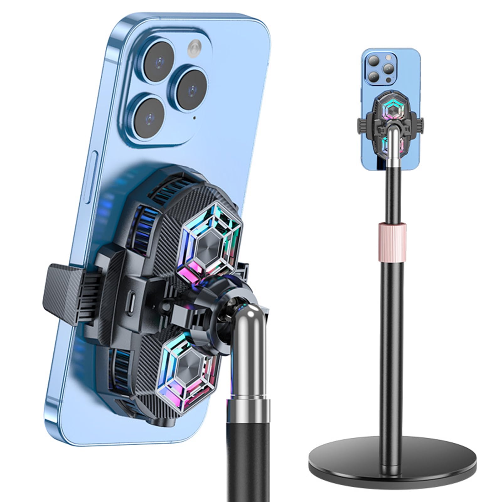 Supporto da tavolo girevole per smartphone da 4,5-7 pollici con morsetto di raffreddamento per smartphone da 4,5 a 7 pollici Supporto regolabile in altezza