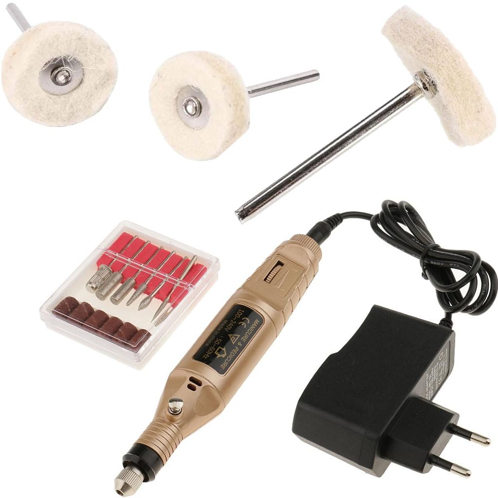 DIY Crafts Nail File & Drill Kit | Protable Mini Electric File Nail Drill Manicure Machine Kit Set EU Plug + Silver Colour, Colour, Wool Polishing Buff Wheel Buffing Wheels Rotary Tool Accessories Polish (Buff Wheel)-image-4