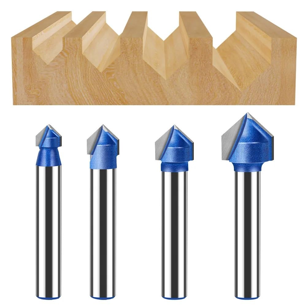 Frez z rowkiem V pod kątem 90 stopni - Frez do grawerowania z chwytem 6 mm i 1/4 cala - Frez trzpieniowy z węglikami spiekanymi do obróbki drewna(6x8mm)