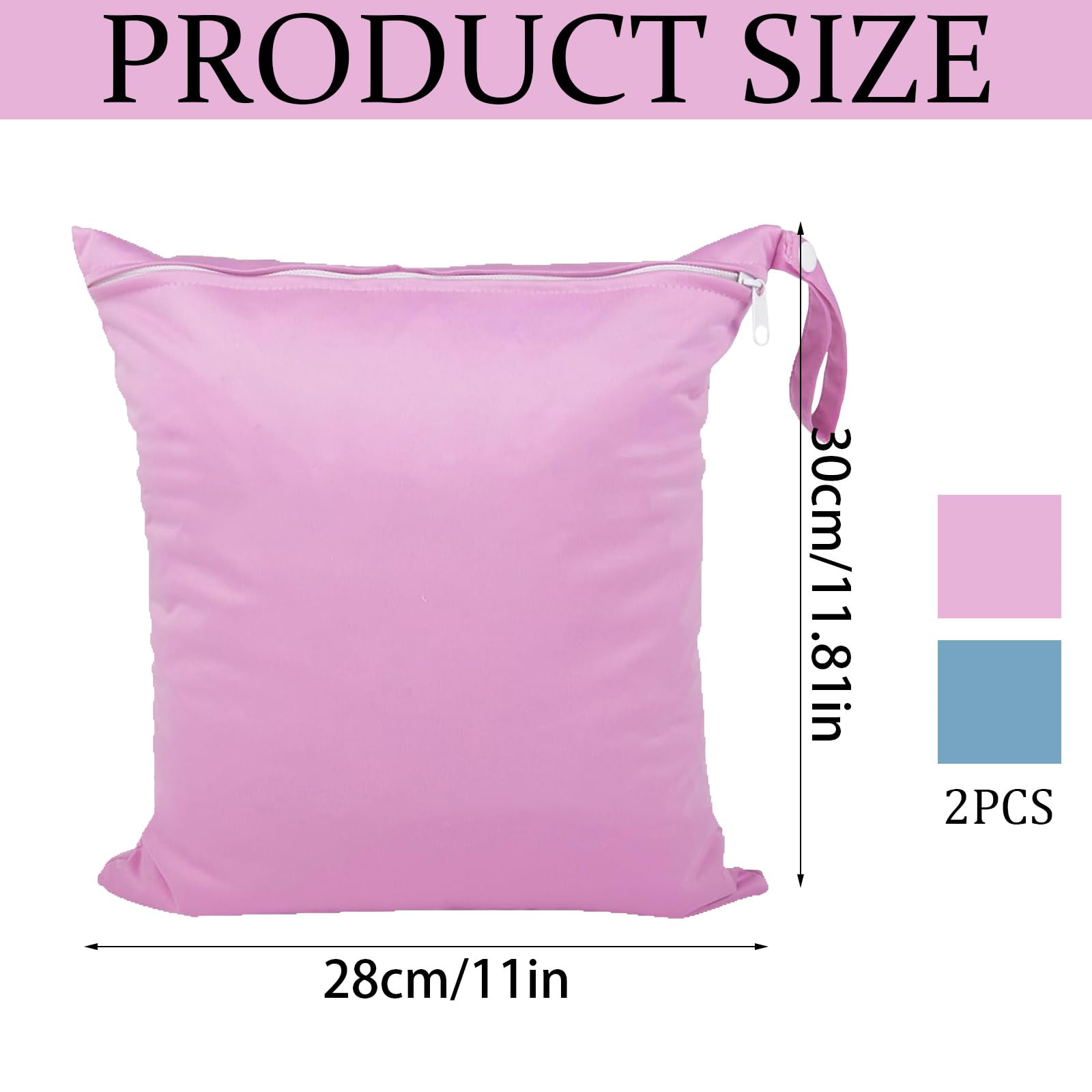 2 Pièces Sac Linge Sale, Sac Etanche 28 × 30 cm, Wetbag étanche à l'eau, Sacs étanches Réutilisable pour Produits pour Bébé Sports Natation Vacances à la Plage Salle de Sport (Bleu et Rose) | Sac à Couches Lavable avec Poignée et Fermeture Éclair pour Mai