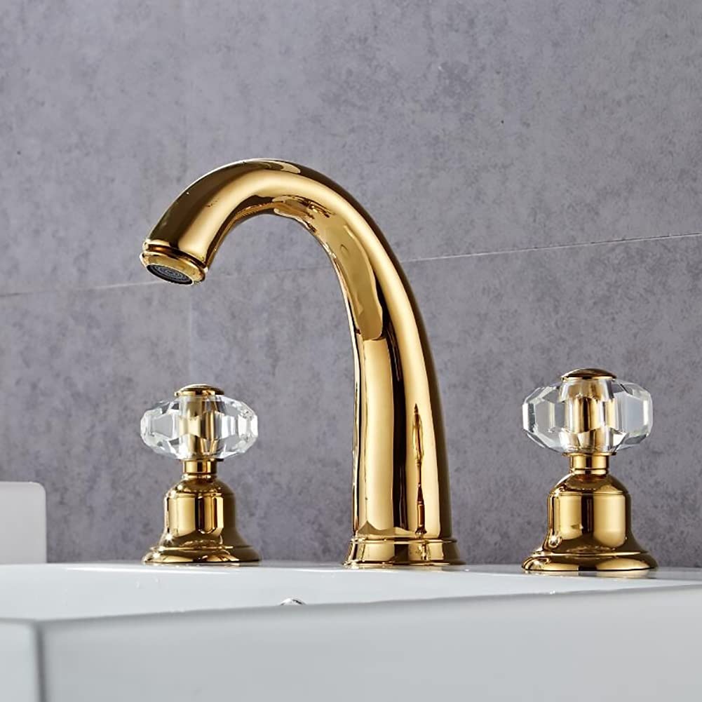 Aycdl Gold Faucet, Bathroom Sink Faucet, Bathroom Basin Faucet Crystal Handle Widespread Sink Faucet Tap Basin Mixer Hot And Cold Shower Room Sink Faucet