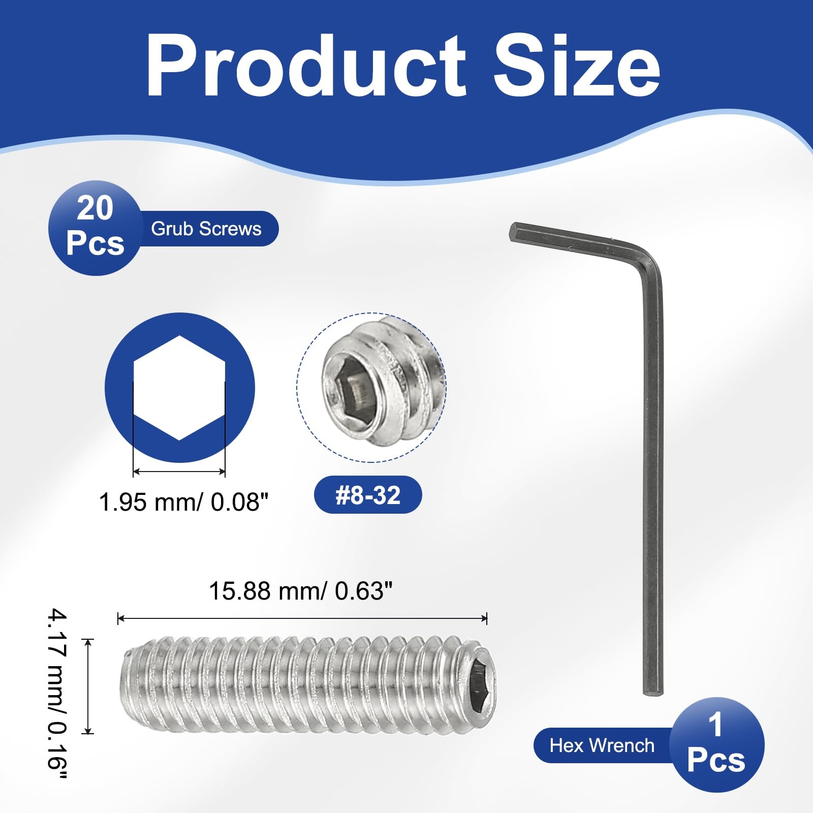 PATIKIL #8-32x5/8" Internal Hex Socket Set Grub Screws - Image 2