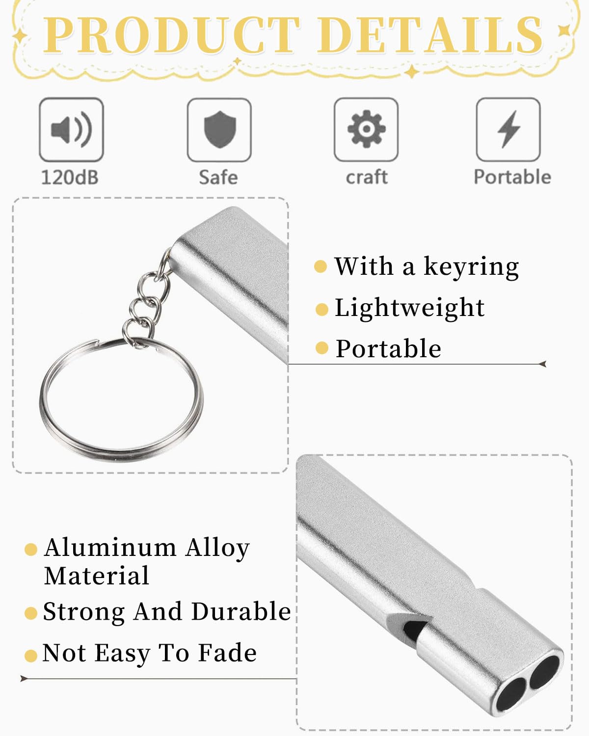 6 Fischietti Emergenza In Alluminio - 120dB, Doppio Tubo, Impermeabili, Per Trekking, Sport, Sopravvivenza - Foto 4