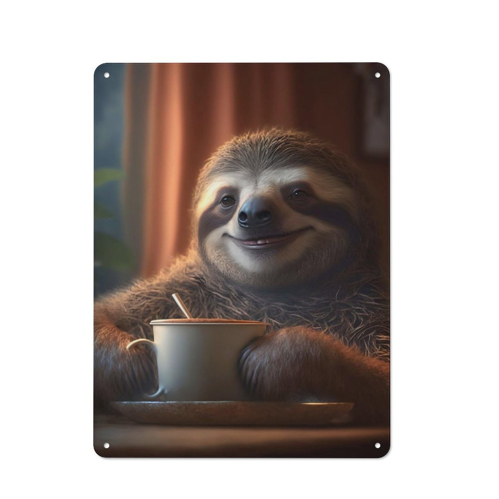 Junmoney Sloth Morning Coffee Printed Metal Sign 40X30cm For Café Or Restaurant, New-Space Wall Decor For Café Owners And Decorators