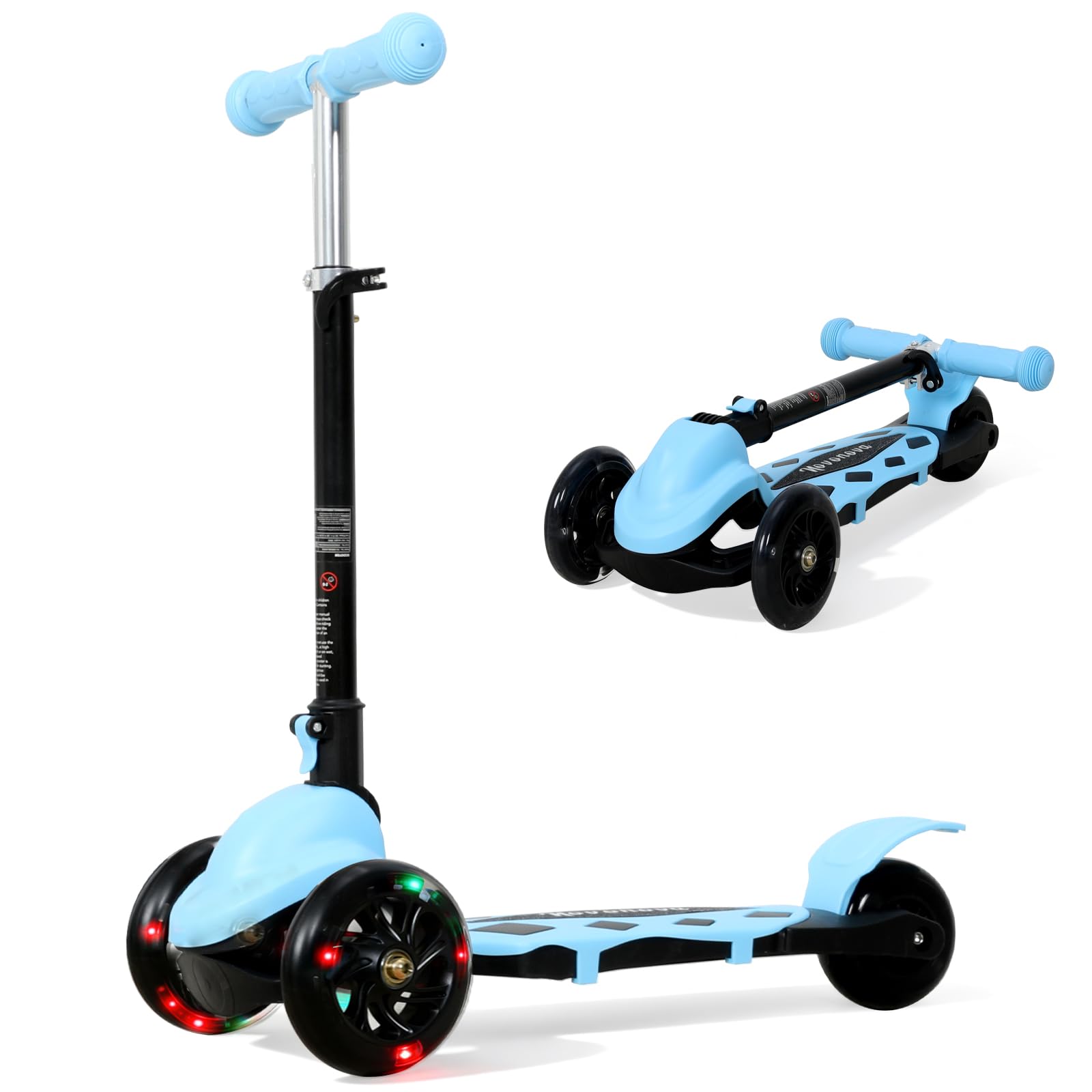 Trottinette Enfant Pliable Classique 3 Roues Antidérapant, Trotinette Enfant 2-5 Ans Guidon Réglable en Hauteur 3 Niveaux(57-72CM), Trottinette Adolescent Roue Lumineuse LED, Enfant 80~120 CM