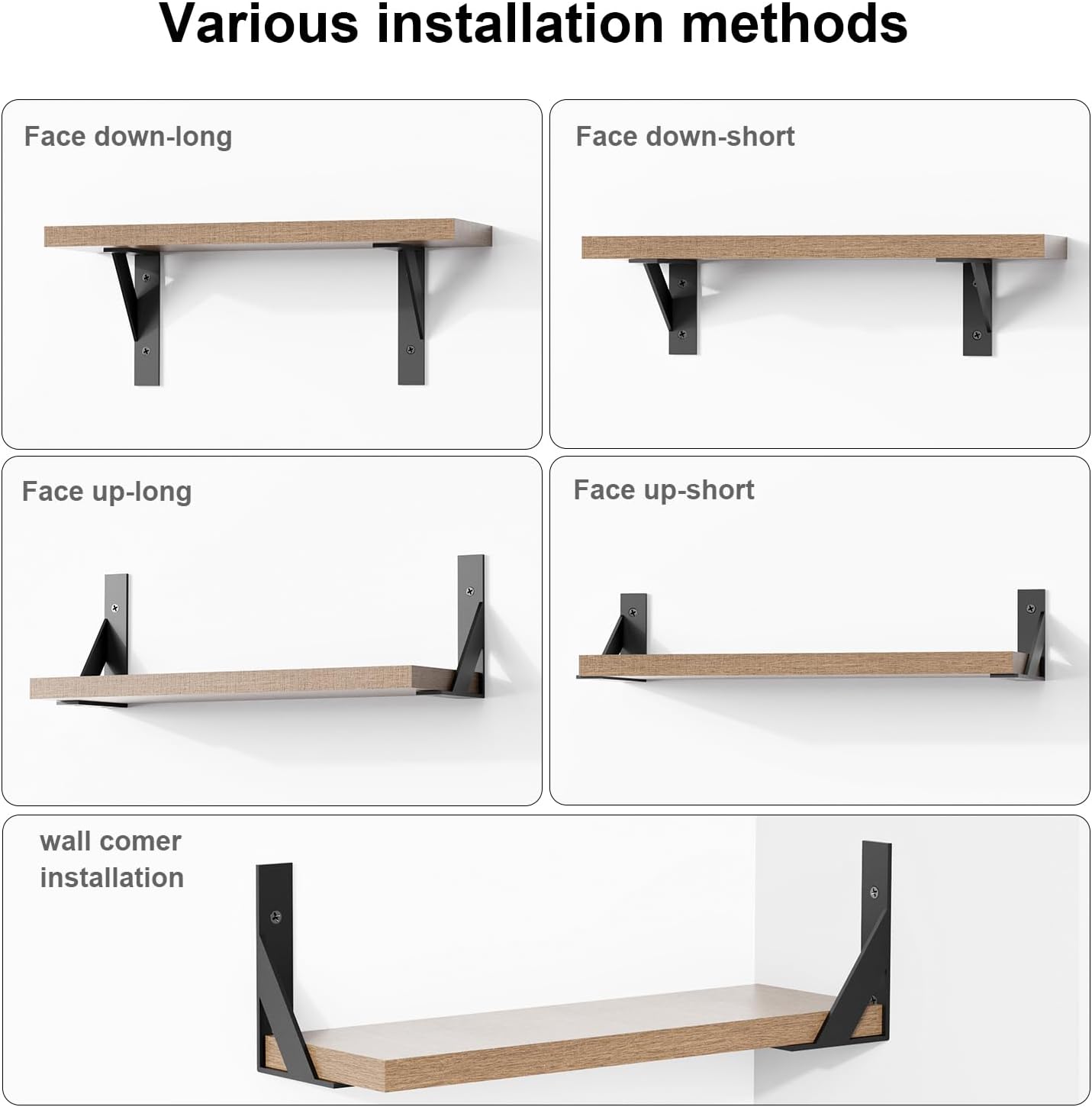 Shelf Bracket 6 inch x 4 inch,Black Metal Shelf Brackets,Shelf Support Angle L Brackets for Shelves,Heavy Duty Floating Shelf Brackets 4Pack