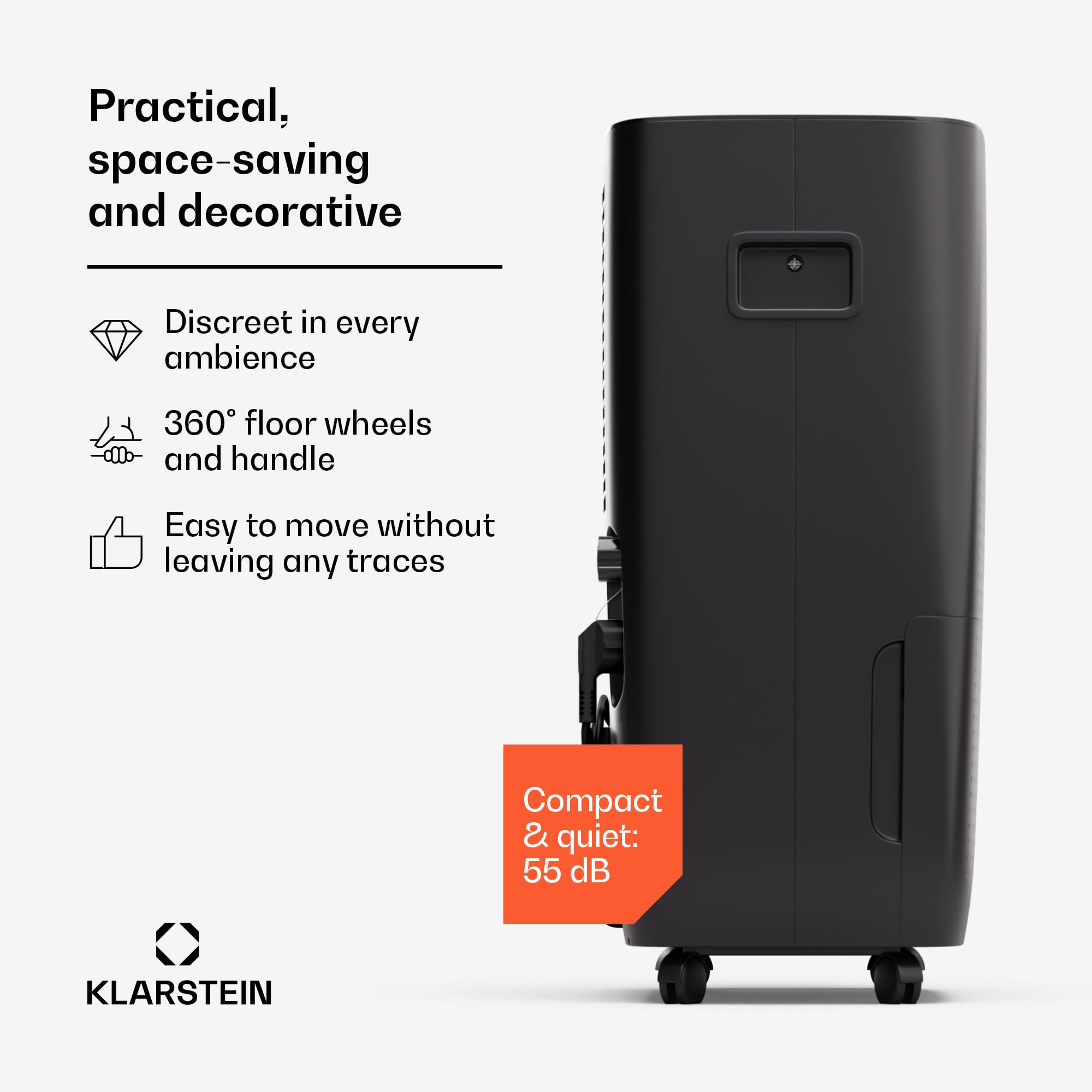 Klarstein DryFy Connect 60L Osuszacz powietrza, 60L/24h, Sterowanie aplikacją WiFi, Zbiornik 8L, Timer, Osuszacz do pomieszczeń 45-65m², Automatyczne wyłączanie, Przenośny, Antracytowy