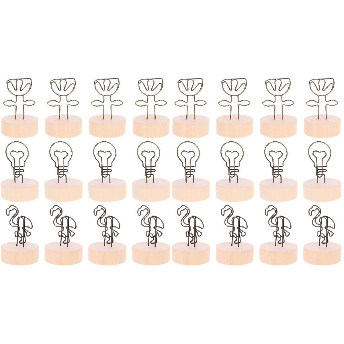 COHEALI 24Pcs Memo Clips Holder Wood Base Photo Clip for Displaying Number Name Cards Photos