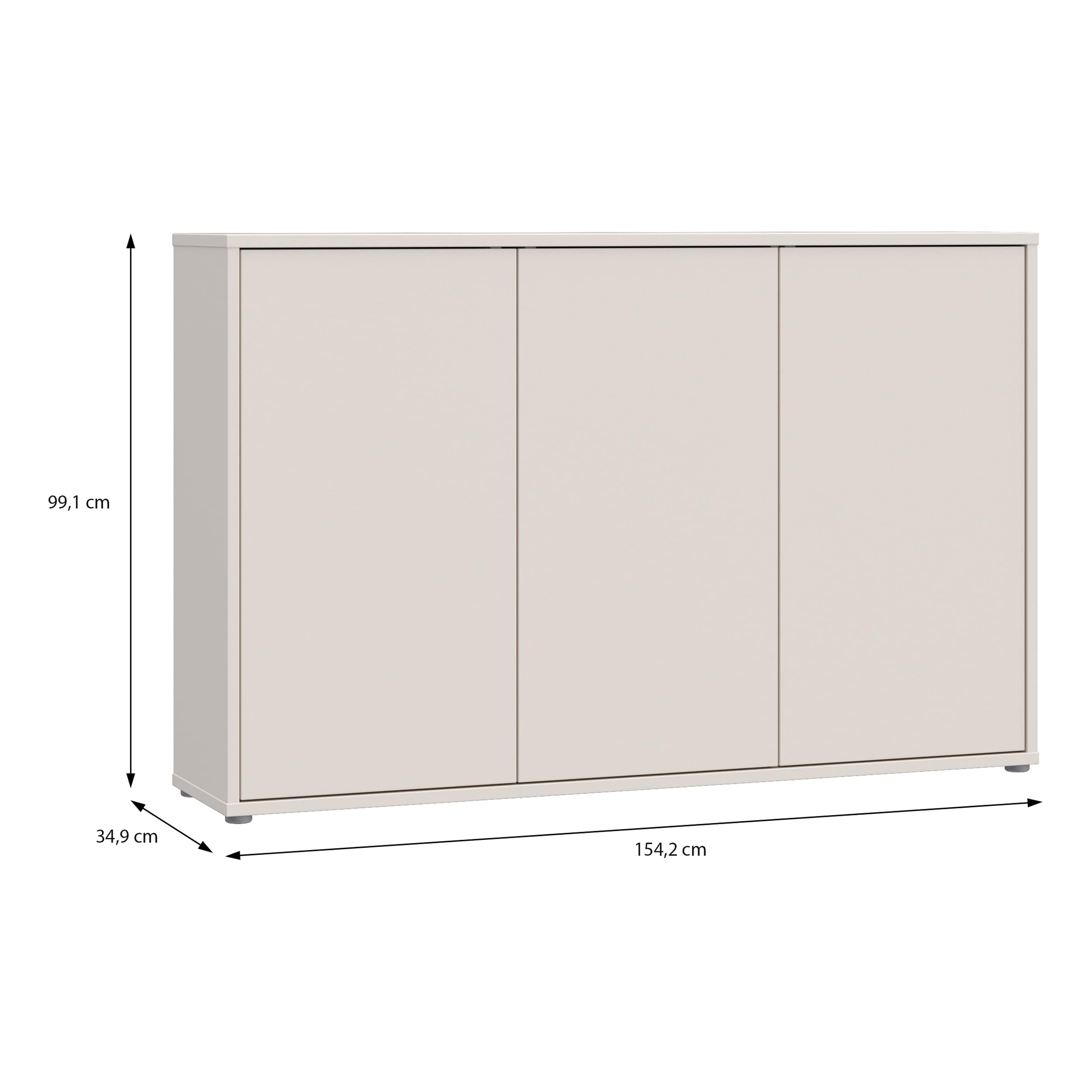 Forte Alice Springs Kommode 150 155, großes Sideboard mit 3 Schranktüren, Flur, Wohnzimmer, Schlafzimmer, Holzwerkstoff, Kaschmir Beige, 154,2 cm breit x 99,1 cm hoch x 34,9 cm tief