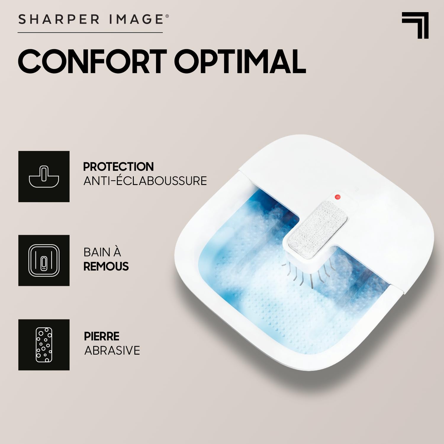 SHARPER IMAGE - Bain de pieds À Bulles Et Chauffant - Bain À Remous - Massage Et Relaxation - Massage Voute Plantaire - Thalasso Pied - Cadeau Femme - Cadeau Homme