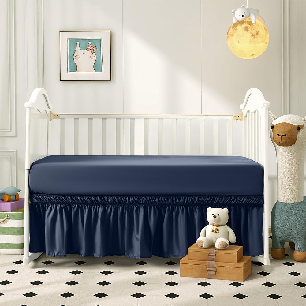 Nookzuzu 2 Piece Navy Crib Bed Skirt Fitted Sheet,Crib Sheet Bed Set for Toddlers Baby,52"x28" with 8" Pocket CribSheet,52"x28" with 14" Drop CribSkirt for Standard Toddler Bedding