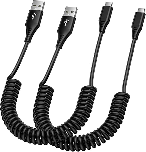 Cable USB C a USB, Android Auto de 3 pies + 5 pies en espiral para automóvil, cable retráctil de carga rápida tipo C para iPhone 17Air17 Pro17 Pro