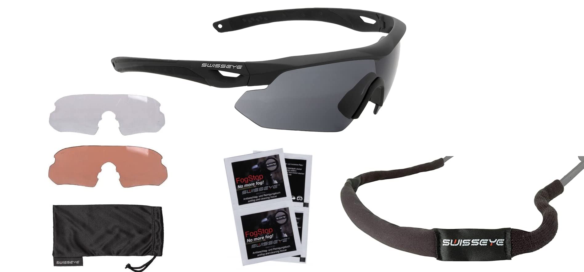 blntackle76 Swiss Eye - Juego de gafas tácticas balísticas, gafas de tiro, gafas deportivas, lentes intercambiables, estuche, cinta y paños antivaho, color a elegir