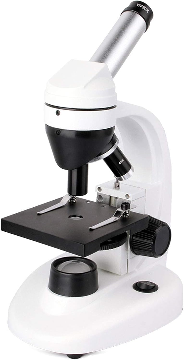 Kids Children's Microscope monocular Biological Microscope Objective Lens (4X 10X 40X) Eyepiece (WF10X WF20X) with Mobile Phone Holder LED Upper and Lower Electric Light Source White (Fine)