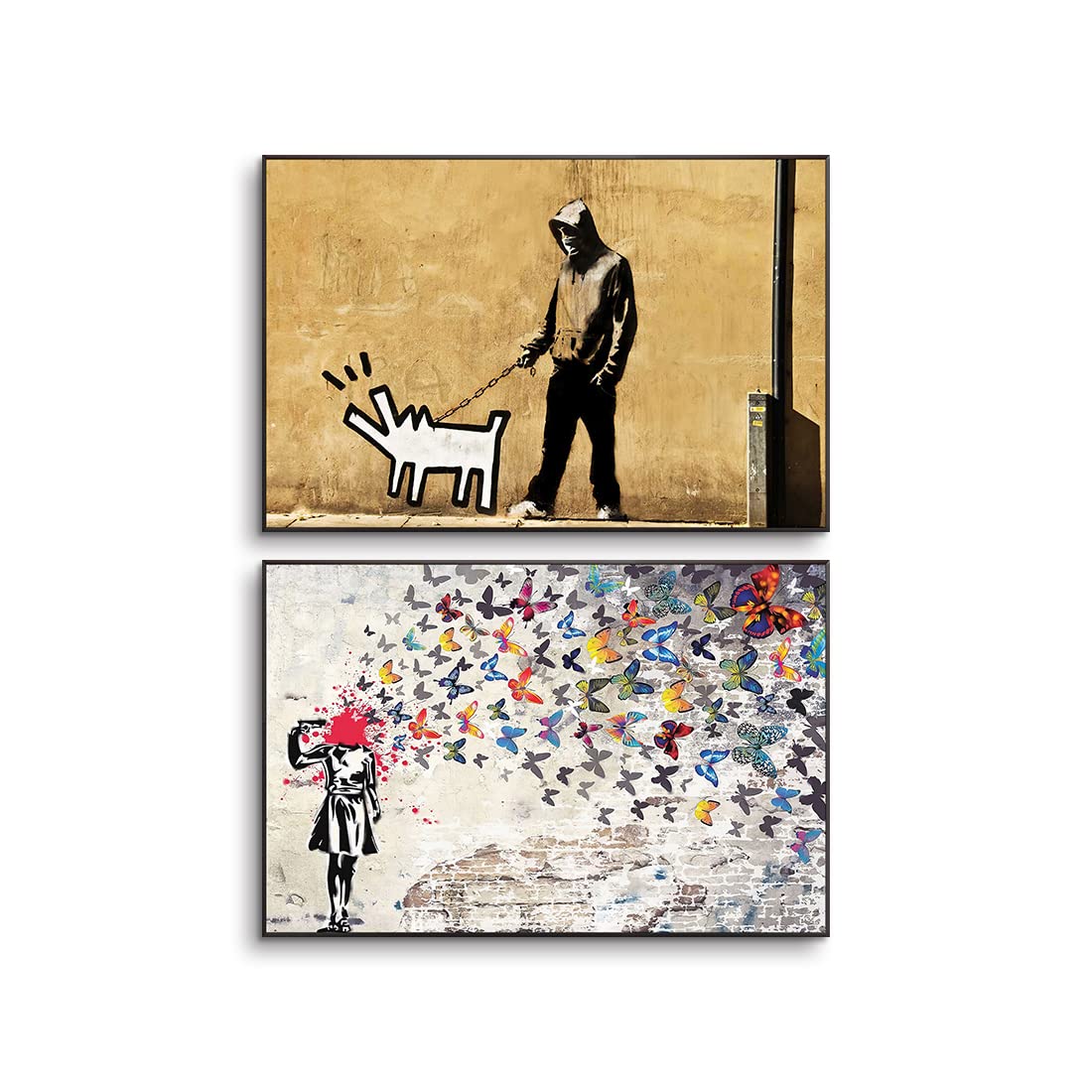 Amazon.co.jp: Banksy アートパネル 2枚 飾り絵 バンクシー 犬の散歩