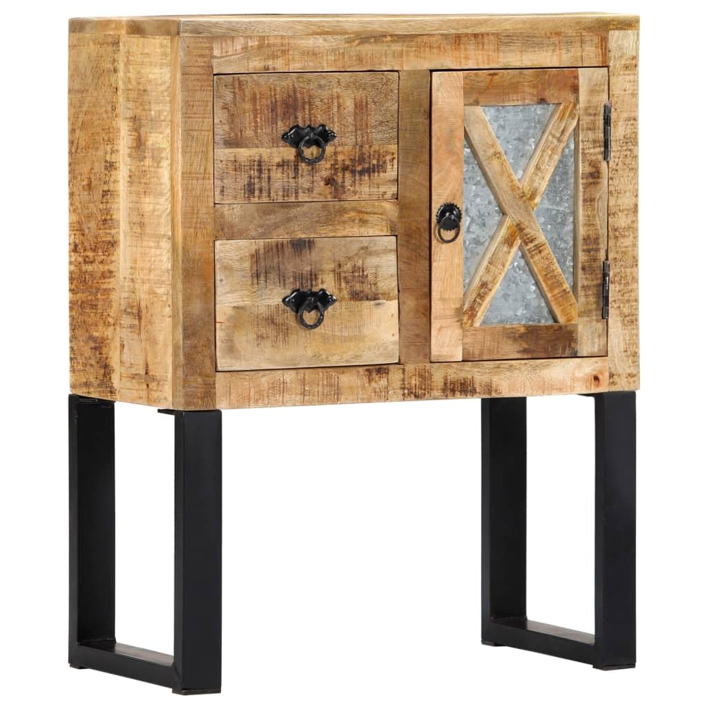 Credenza in legno di mango massiccio, 60 x 30 x 76 cm, con gambe in acciaio per interni moderni, cassettiera robusta con superficie decorativa e ampio spazio