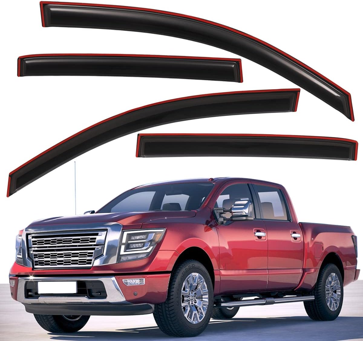 Lightronic Extra Durable Clip-on in-Channel Auto Vent Window Visor, Fits 2017-2024 Nissan Titan, 2016-2024 Titan XD, Crew Cab, UV Protection Rain Guard, Original Wind Deflector, Dark Smoke, 4-Pcs