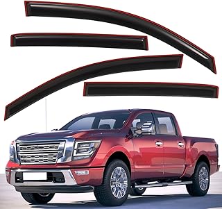Lightronic WV194977 In-Channel Side Window Visor Deflector Vent Rain Guard, Dark Smoke Shatterproof Auo Shades, 4-Pieces Set, Fit for 2017-2023 Nissan Titan & 2016-2023 Nissan Titan XD Crew Cab Pickup
