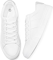 Adokoo Women's White PU Leather Fashion Sneakers - Soft Comfortable Low-Top Lace-Up Casual Tennis Shoes