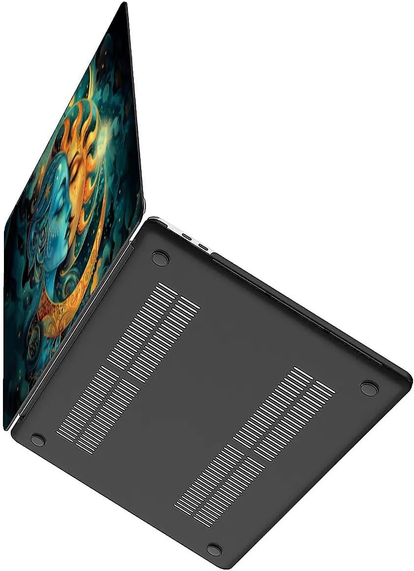 Computer Case for MacBook Air 15 Inch Moon Sun Superimposed Colorful Pattern Black Release 2023 Model A2941 Hard Shell Case Compatible with MacBook Air 15 Inch
