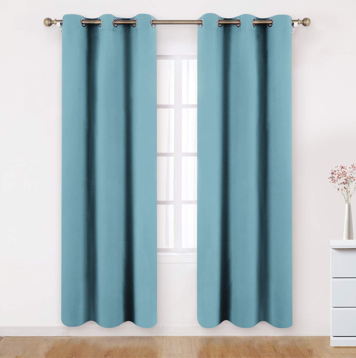 BYSURE Teal Blue 42 x 84 Inches Blackout Curtains/Drapes Window Treatment, Energy Saving Thermal Drapes Teal Blue Bedroom Darkening Curtains 2 Panels (42x84 Inches, Teal Blue)