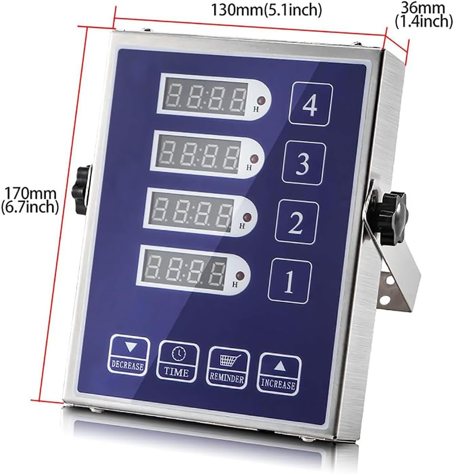 Restaurant Kitchen Timers, 4 Channel Commercial Kitchen Timers, 5 Gear Adjustable Volume Digital Cooking Timer, Waterproof Panel, LED Display, for Kitchen, Fast Food Restaurants