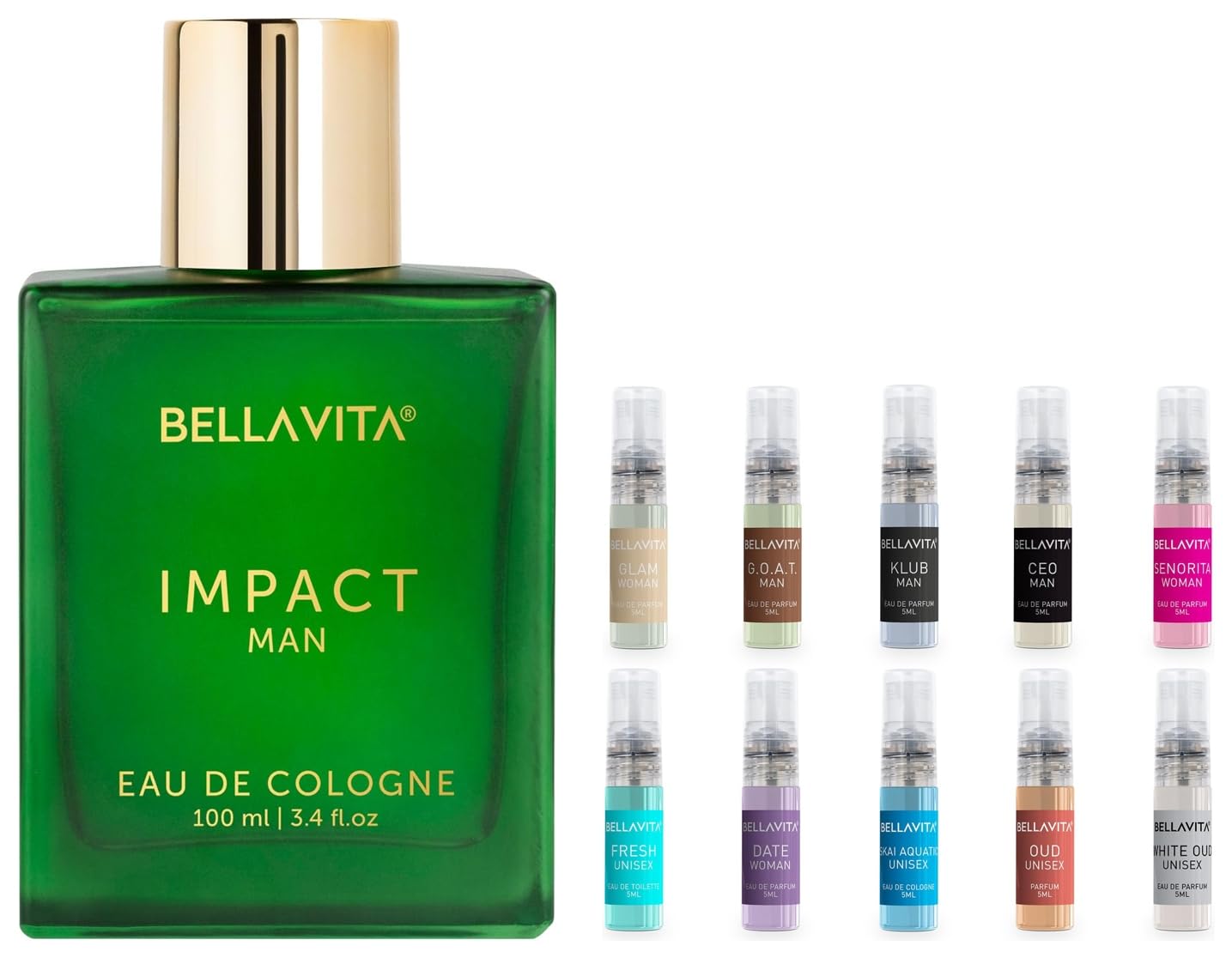 Bella Vita Luxury Men & Women Trial Pack Of 10 X 5Ml Pocket Aerosol s IMPACT MAN Eau De Cologne Perfume-picture-46