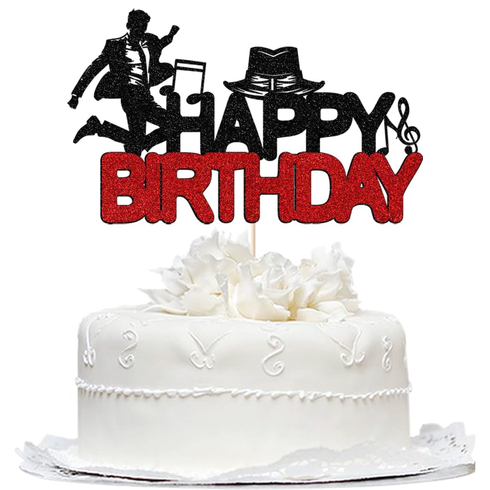 Bekaterea Black and red Glitter Sound DJ Happy Birthday Cake Topper- Cheer to Rock and Roll Music Theme Decor Supplies Men Women Boys Girls Birthday Party Decorations,Carnival party