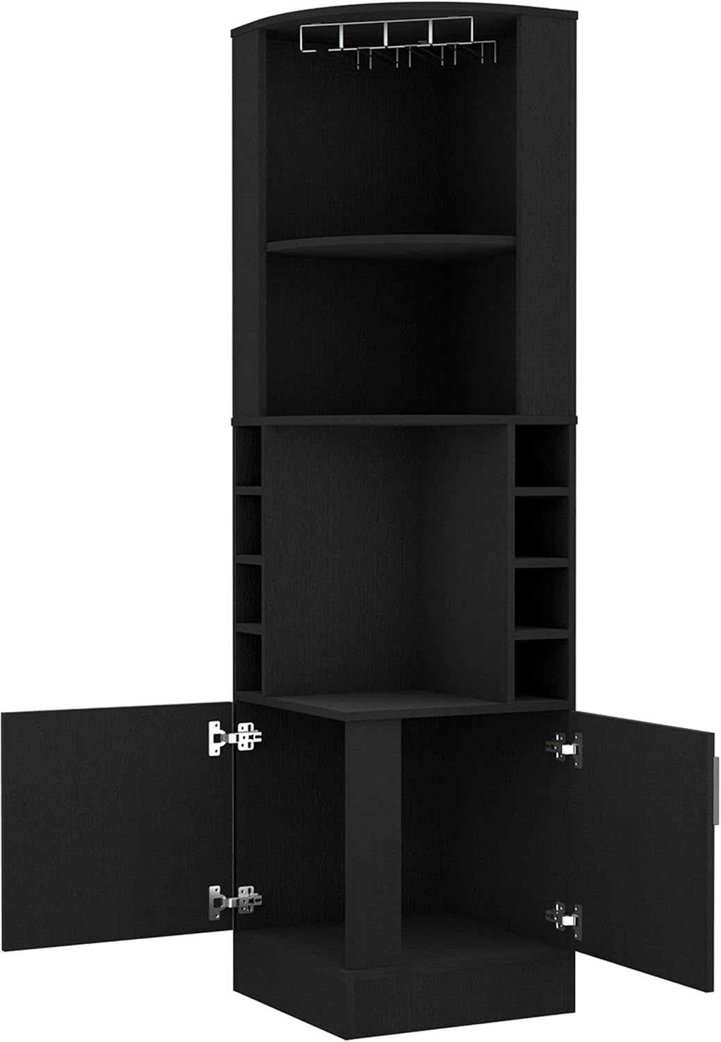 Delhi Black Engineered Wood Corner Bar Cabinet with Glass Rack
