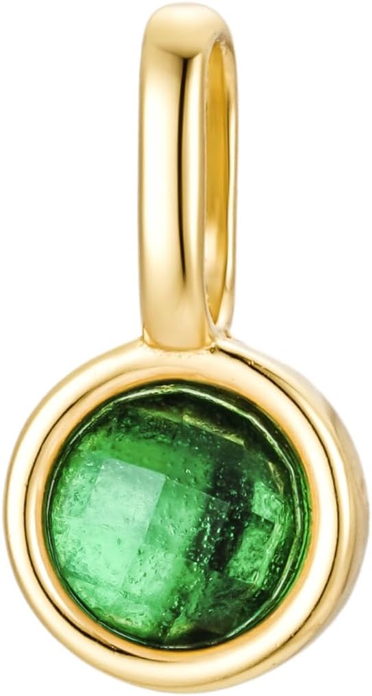 CAITLYNMINIMALIST 18K Gold Plated Signet Gemstone Round Circle Pendant Birthstone Charm Gift for Women