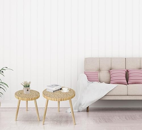 Miniatura 38 de Juego de 2 mesas de centro redondas modernas, de mediados de siglo, mesa de centro pequeña de granja, mesita de noche de madera, mesa auxiliar