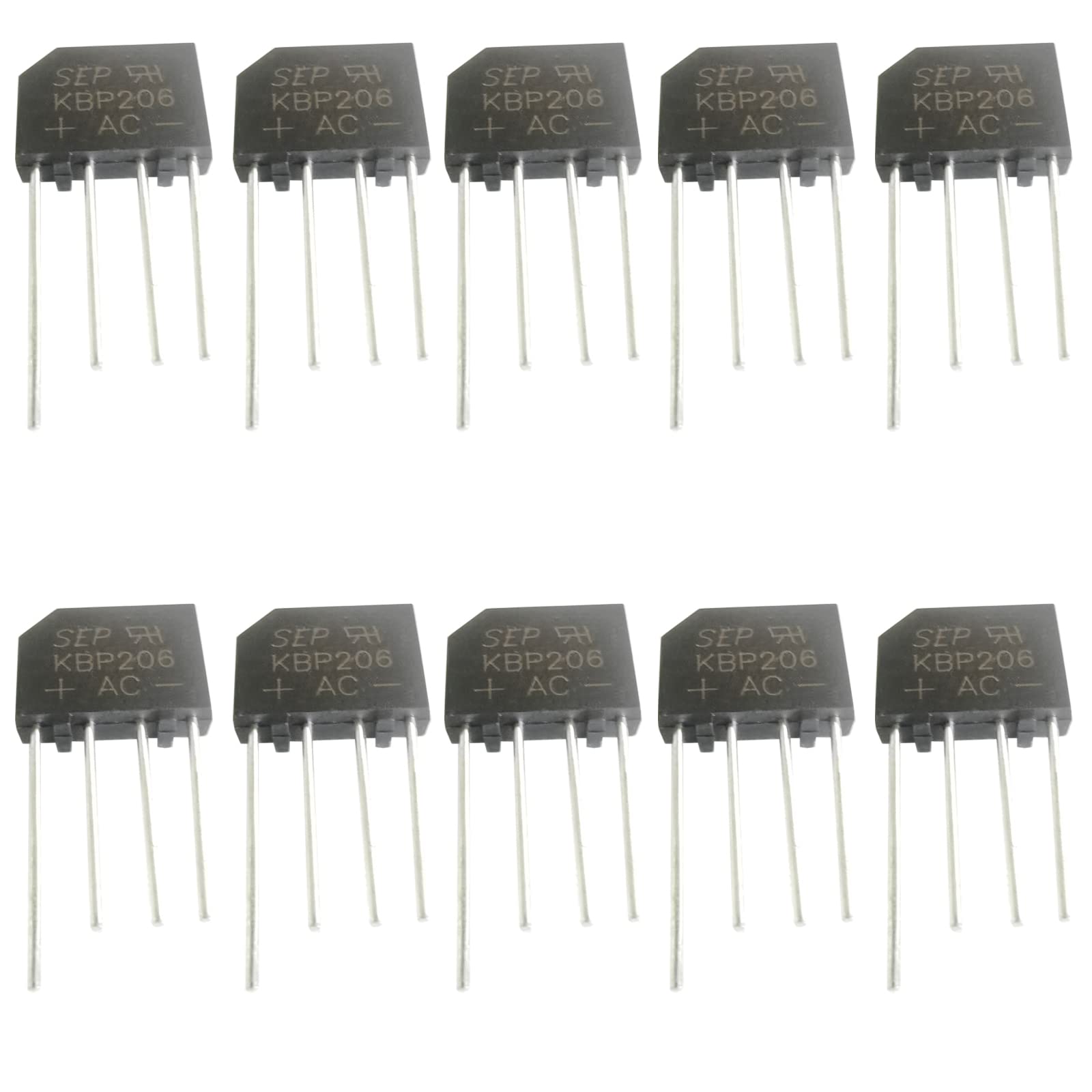 10PCS KBP206 Bridge Rectifier Diode Single Phase, 600 V/2 A,Full Wave 2 Amp 600 Volt Electronic Silicon Diodes,4Pins