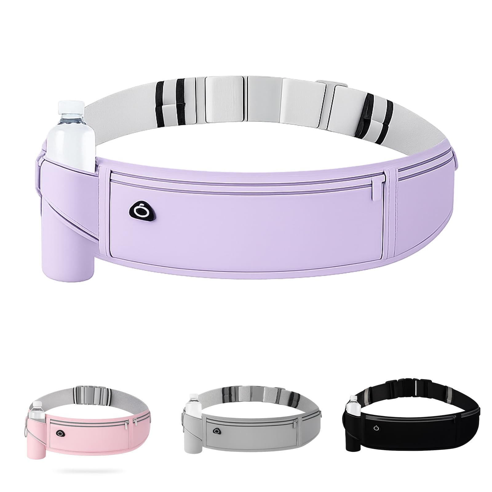 Water-Resistant Running Belt, Bottle Holder, Reflective, Lilac, 7.2" Phone