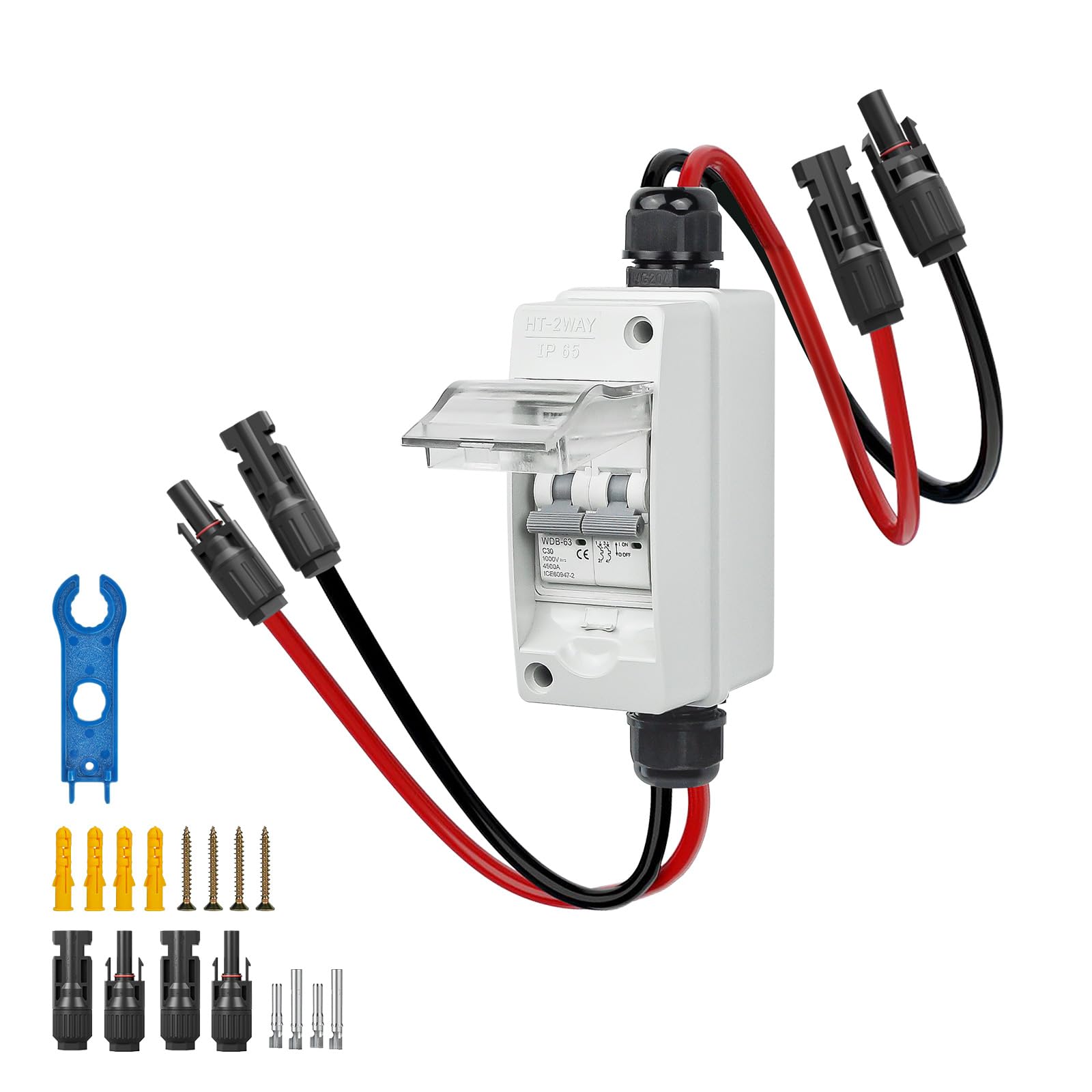 Interruttore di isolamento DC per impianto fotovoltaico 30A DC1000V, scatola di distribuzione con scatola di giunzione fotovoltaica a 2 poli, IP65 impermeabile