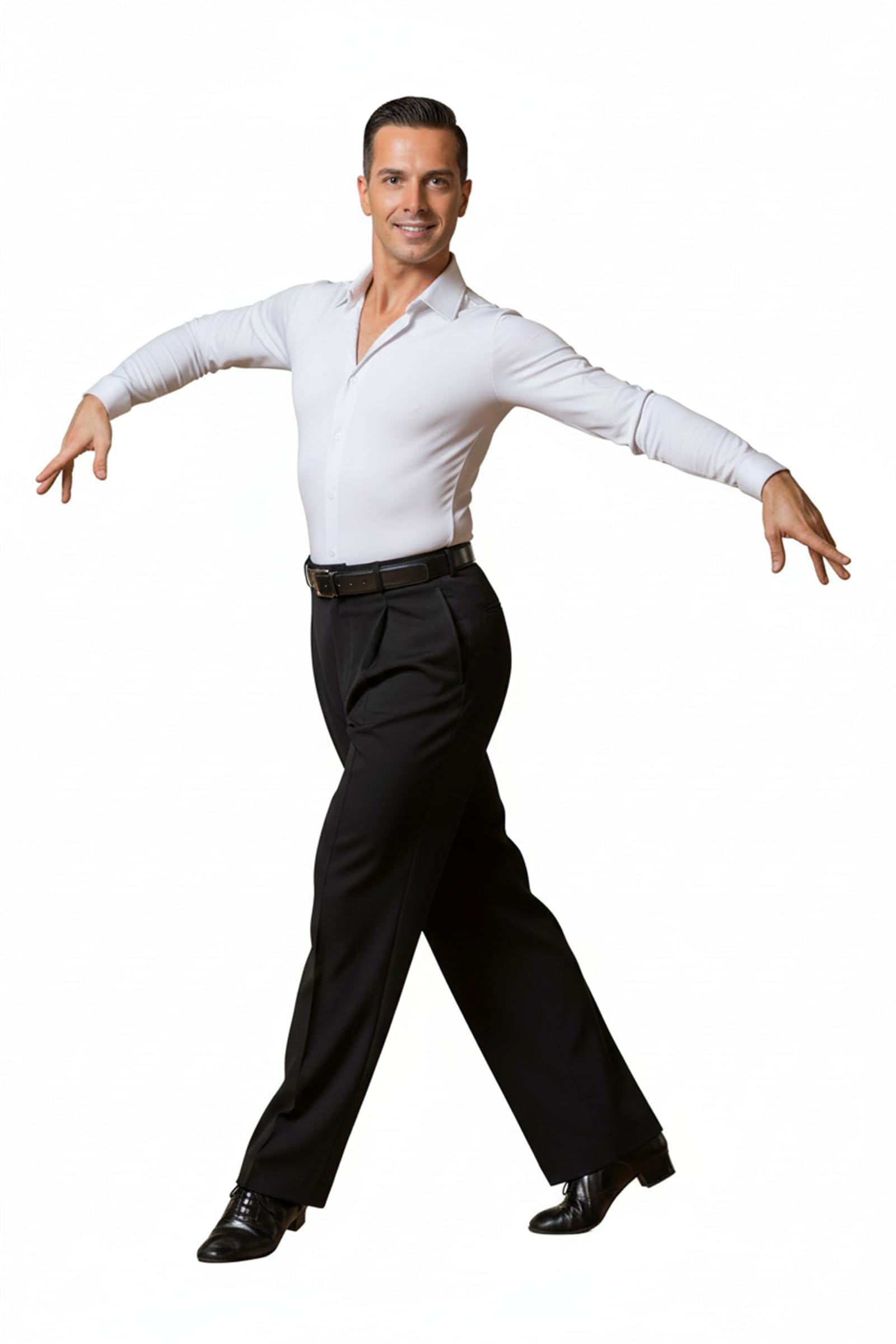 Pantalón de hombre para danza estándar y baile de salón con pliegues delanteros y bolsillos ribeteados