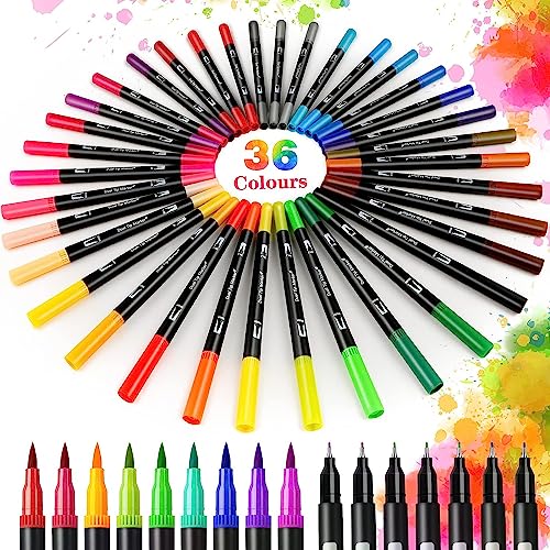 Image of Corslet 36 Colors Dual Tip Colored Brush Pens Art Marker Set Fine Point Calligraphy Markers for Artists Pen Set Journal Pens for Adult Coloring Books Alchol Markers Set (Set of 36)
