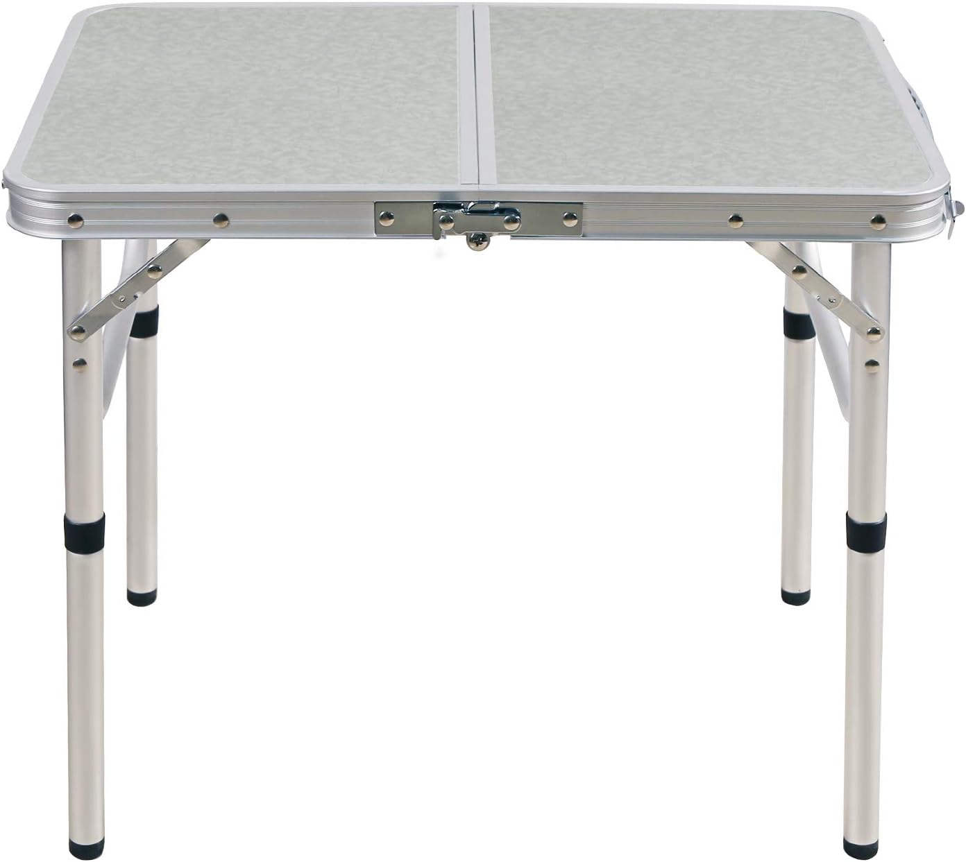 CAMPMOON Small Folding Camping Table 2 Foot, Lightweight Portable Aluminum Folding Table with Adjustable Legs, Great for Outdoor Cooking Picnic, White 2 Heights