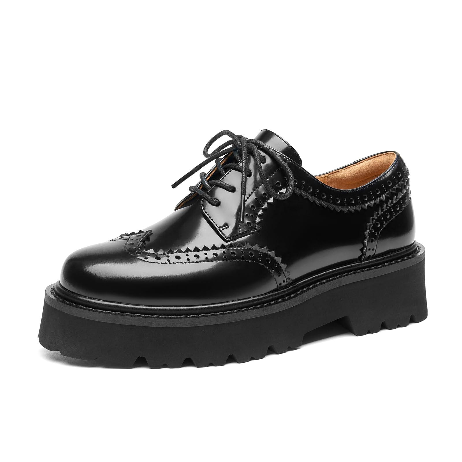 BEAU TODAY Platform Oxfords for Women Oxford Shoes for Women Chunky Leather Lace Up Oxford Shoes Casual Comfort