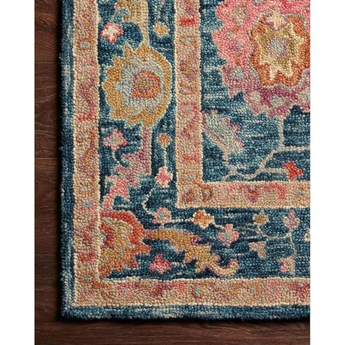 Image of Hand-Tufted Wool Carpet for Living Room 6x8 feet Blue Traditional Design Anti-Skid High Pile Thick Carpet & Rugs for Bedroom & Hall
