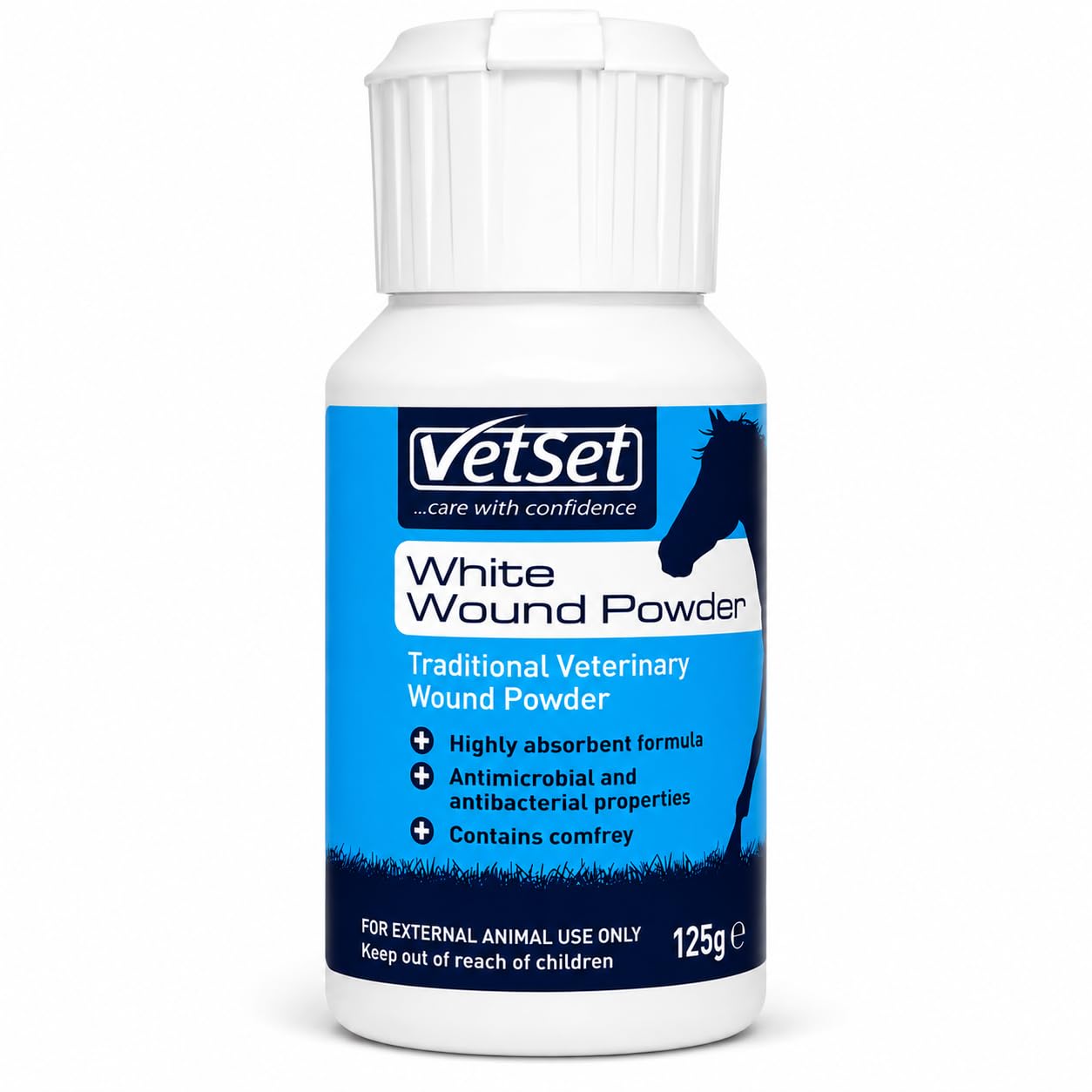 VetSet Wound Powder 125g | Traditional Veterinary Wound Powder for Horses, Dogs & Farm Animals | Highly Absorbent Formula with Antimicrobial & Antibacterial Properties (White)