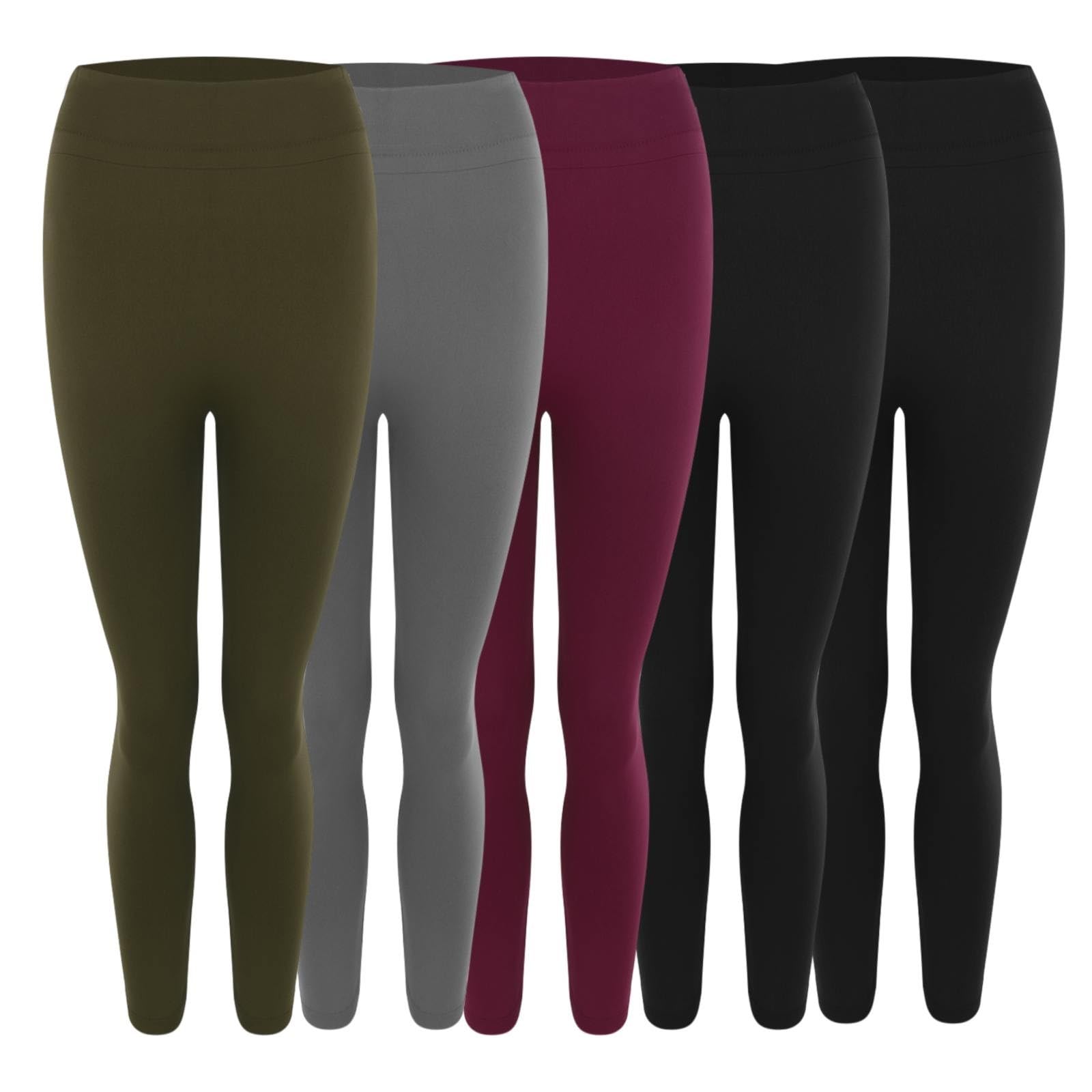 Confezione da 5 leggings da allenamento in tinta unita elasticizzati caldi all'interno di velluto sottile leggings skinny da donna pantaloncini da donna pantaloncini da donna, BK2, L